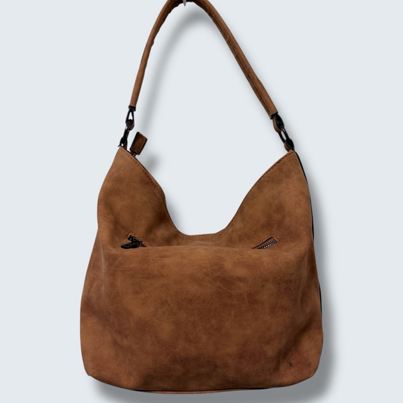 Sam & Hadley Brown Woven Hobo Bag Slouchy Faux Suede Shoulder - Picture 4 of 16